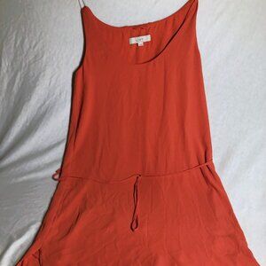 Ann Taylor LOFT Burning Red Scoop Neck Tie Waist Shirttail Tank Dress - XS